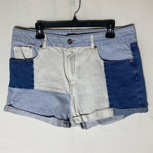 American Eagle Blue White Patchwork Denim Jean Shorts Festival Shorts 14
